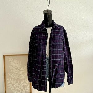 J. Crew Navy and Red Plaid Shirt Jacket - Men’s Size L